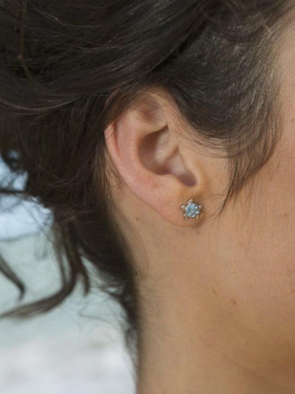 Sterling Silver (925) & Crystal Blue Sea Turtle Stud Earrings Ocean Jewelry NEW - Picture 3 of 6